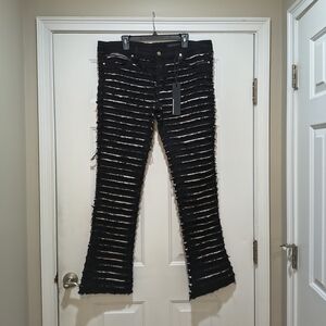 NWT Rockstar Original Karen Flare Grunge Distressed Black Jeans Size 40